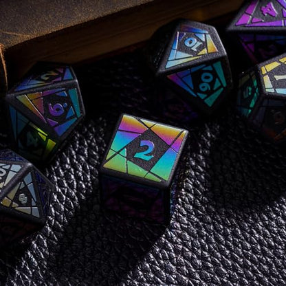 UDIXI Obsidian Gemstone Dice Set Stone DND Dice Rainbow for Tabletop Games | Natural Stone, Premium Gift Box, DM Gift, for Dungeons and Dragons Role Playing Games - color: Obsidian (Colorful Pattern)