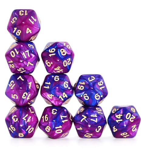 SmartDealsPro 10-Pack 20 Sided Dice D20 Polyhedral Dice for DND RPG MTG Table Game (Blue-Purple) - color: Blue-purple