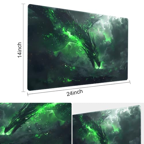 Premium Board Game 24x14in TCG Playmat Compatible for OCG CCG RPG MTG Play Mats,Mousepad Desk Mat (040322-Green Dragon) - color: 040322-green Dragon