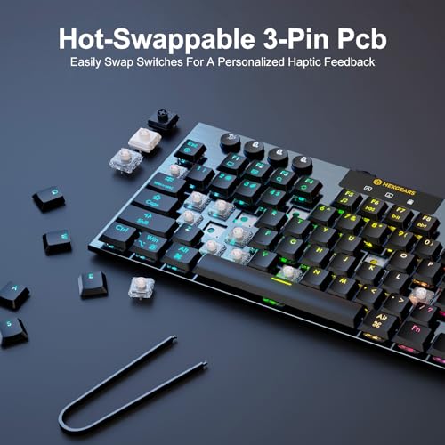 Hexgears Immersion A3 Low-Profile Wireless Mechanical Keyboard, TKL Hot-Swappable Aluminum Gaming Keyboard, BT5.0/2.4GHz/USB-C Linear Switches, RGB Backlit, TFT Screen & 5800mAh Battery for Pc/Mac - size: A3 - Tkl, style: Linear