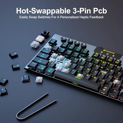Hexgears Immersion A3 Low-Profile Wireless Mechanical Keyboard, TKL Hot-Swappable Aluminum Gaming Keyboard, BT5.0/2.4GHz/USB-C Clicky Switches, RGB Backlit, TFT Screen & 5800mAh Battery for Pc/Mac - size: A3 - Tkl, style: Clicky