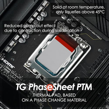 Thermal Grizzly - PhaseSheet PTM (50x40mm) - 위상 변화 소재가 있는 고성능 열 패드 | 내구성, 전기 전도성 없음 | CPU, GPU 및 전자 냉각용 | 위상 변화 패드, 그레이, 50×40×0.2mm, 45°C 이상에서 액화, -75°C ~ +150°C 작동 범위, 전기 전도성 아님