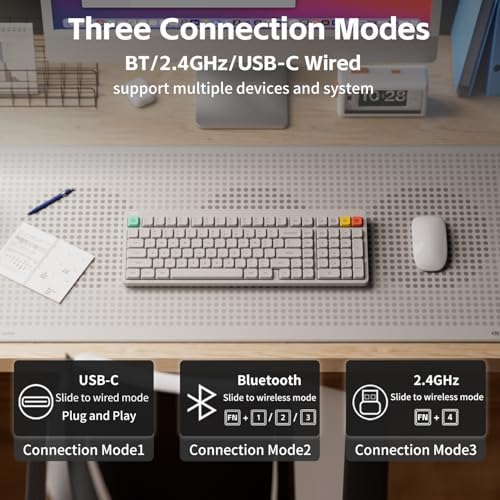 nuphy Node100 Wireless Mechanical Keyboard, Hot Swappable Custom Low Profile Keyboard, 103 Keys Computer Gaming Keyboards, Supports Touch Gestures, PBT Keycaps, RGB Backlit, Bluetooth/2.4GHz/USB-C - color: White, size: Low-profile Red Nano Switch
