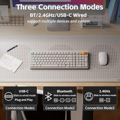 nuphy Node100 Wireless Mechanical Keyboard, Hot Swappable Custom Low Profile Keyboard, 103 Keys Computer Gaming Keyboards, Supports Touch Gestures, PBT Keycaps, RGB Backlit, Bluetooth/2.4GHz/USB-C - color: White, size: Low-profile Red Nano Switch