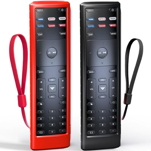 2PACK Case Cover for VIZIO XRT136 / XRT140 Smart TV Remote Control Silicone Skin Sleeve with Lanyard Black Red - color: Non-glow Black and Red