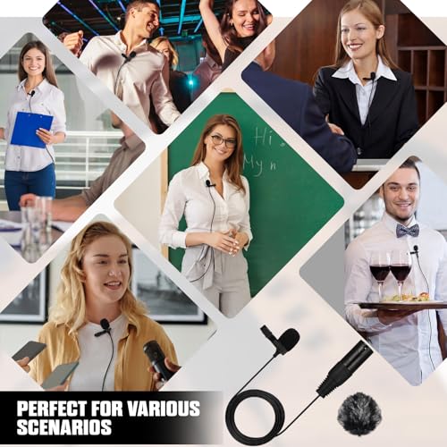 Tellegloww 4 Pack 3-pin XLR Lavalier Microphone Kit, 6.56ft/ 2m Balanced Omnidirectional Lapel Mic with Clips, Foam & Furry Windscreen, for Camera Mixer PA System Video Recording Interview