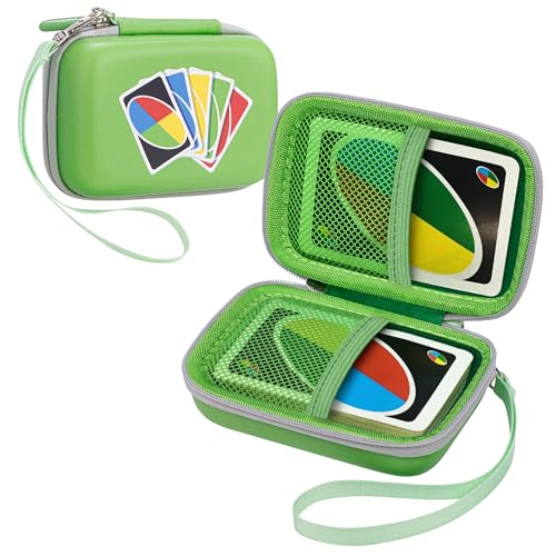 Leayjeen Card Case for UNO/Phase 10/Skip-Bo Cards,Travel Bag-Green | EVA Hard Shell,Smooth Zipper Closure,Fits 100-108 Cards,Compact Travel Size,Portable Storage Bag(Case Only) - color: Green