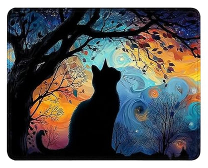 Colorful Galaxy Tree Mouse Pad, Black Cat Gaming Anti Slip Laptop Mouse Pad | High Density Smooth Surface, Anti Slip Rubber Bottom Stable And Not Displaced, Exquisite Lock Edge Wear-Resistant And Durable - color: Black Cat