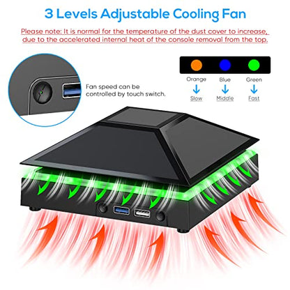 MENEEA Cooling Fan Dust Proof for Xbox Series X Console with Colorful Light Strip, Charging Stand with Cooling Fan for Xbox Series X Console and Controller