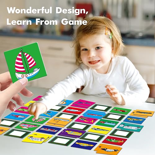 Hebayy Vehicle Matching Game, 72 PCS Traffic Memory Matching Cards for Toddlers 36 Pairs Transportation Memory Cards Educational Toys for Preschool Boys & Girls 4 5 6 Years Old - style: Vehicle