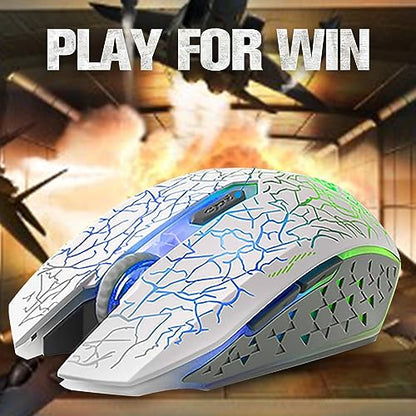 VEGCOO C10 Wireless Gaming Mouse, Rechargeable Gaming Mouse, Silent Optical Mice with 2.4G USB Receiver, 3 Ajustable DPI, 7 Colorful LED Lights for Gamer (White) - color: white
