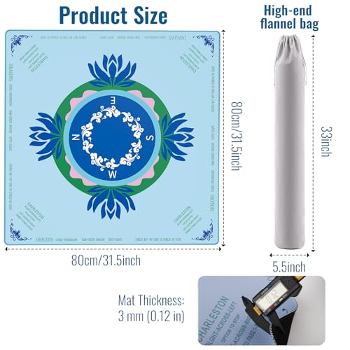 Mahjong Mat for Table, American Mahjong Mat with Printed Rules, 31.5 x 31.5Inch, Anti-Slip, Noise-Reducing Table Cover for Mahjong, Dominoes, Board Games, Poker, and Card Games (Light Blue) - color: Light Blue