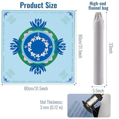 Mahjong Mat for Table, American Mahjong Mat with Printed Rules, 31.5 x 31.5Inch, Anti-Slip, Noise-Reducing Table Cover for Mahjong, Dominoes, Board Games, Poker, and Card Games (Light Blue) - color: Light Blue