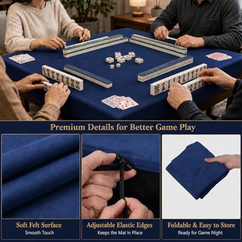 party greeting Game Table Cover for Square Tables Game Tablecover Folding Elastic Contraction Felt Gaming Mat for Card Playing Poker Cards Mahjong Puzzles Board Games (Blue 34 x 34 Inch) - color: Blue