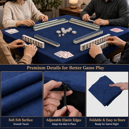 party greeting Game Table Cover for Square Tables Game Tablecover Folding Elastic Contraction Felt Gaming Mat for Card Playing Poker Cards Mahjong Puzzles Board Games (Blue 34 x 34 Inch) - color: Blue