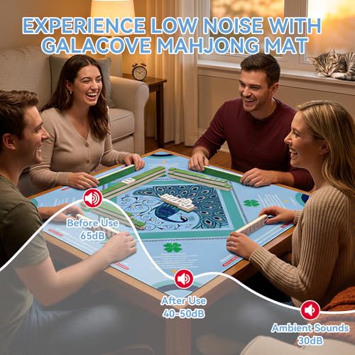 33" x 33" Aqua Peacock American Mahjong Mat - Non-Slip Neoprene Pad, Noise Reducing, Easy Clean, Portable for Home, Travel & Airbnb - color: Aqua Peacock