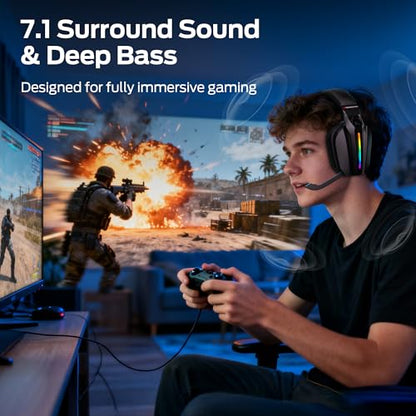 Monster Mission ANC200 Gaming Headset, 2.4GHz/Bluetooth Gaming Headphones with Active Noise Cancellation, 7.1 Virtual Surround Sound, Stealth Retractable Mic, 70H Battery, for PS5, PS4, PC, Switch
