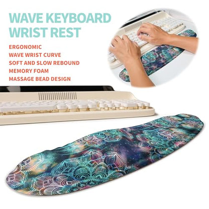 2-in-1 Ergonomic Set, Wave Rise Keyboard Wrist Rest and Massage Bulge Slope Mouse Pad Wrist Support, Cushion Memory Foam Integrated to Relieve Wrist Pain, Galaxy Mandala - color: Galaxy Mandala