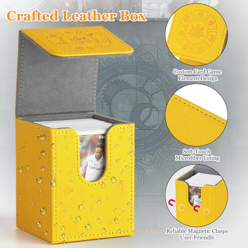 Arkeiliy Card Deck Box, 110+ Storage MTG Deck Box with 50 Pcs Card Sleeve, Collectible Trading Card Cases for Magic Commander and More (Yellow) - color: Yellow