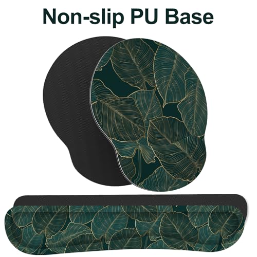 Ergonomic Mouse Pad with Wrist Rest and Keyboard Wrist Rest, Mousepad and Wrist Rest for Computer Keyboard, Pain Relief, Non-Slip Base, Mouse Pad Wrist Support for Gaming, Office, Green Palm Leaf - color: Green Palm Leaf