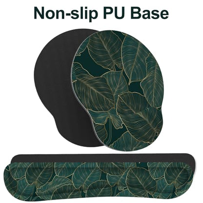 Ergonomic Mouse Pad with Wrist Rest and Keyboard Wrist Rest, Mousepad and Wrist Rest for Computer Keyboard, Pain Relief, Non-Slip Base, Mouse Pad Wrist Support for Gaming, Office, Green Palm Leaf - color: Green Palm Leaf