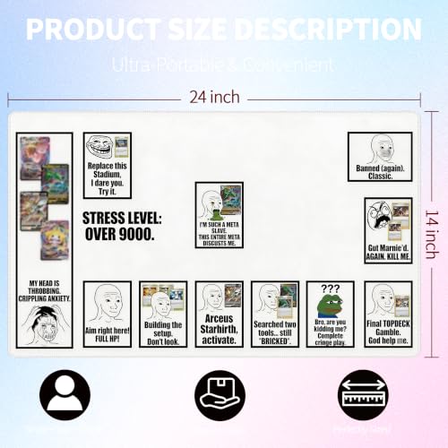 Playmat for Trading Card Game with 31 Damage Counters,Single Player Trainer Mat and Professional Storage Bag (Funny) - color: Funny