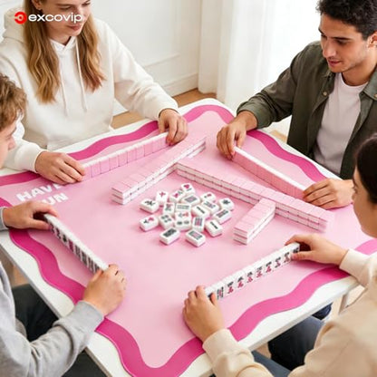 excovip Pink Mahjong Mat for Table, 32.5" x 32.5" Non-Slip Noise Reduction Mahjong Mat for Gifts, Mahjong, Poker, Board Games, Dominoe 1073 - color: 32.5x32.5inch-pink