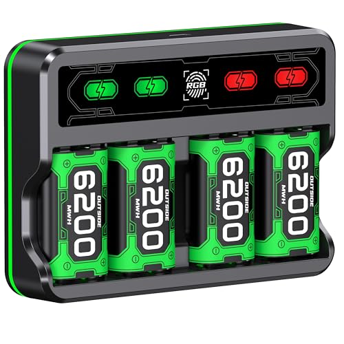 DXKK Xbox One Battery & Charger Sets - 4X 6200mWh Rechargeable Battery Pack with Touch Control LED Light for Xbox One/Series X|S Controllers, Black, L - color: Black with RGB, size: L-4 Pack 6620mWh