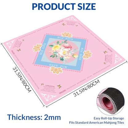 Mahjong Mat - 31.5" x 31.5" Anti-Wrinkle Mahjong Mat for Table, Anti Slip Noise Reduction Gaming Mat with Carrying Bag, for Mahjong/Board Games/Poker/Dominoes/Card Games (Pink) - color: Pink