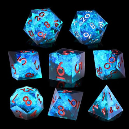 8PCS Sharp Edge DND Dice Set（Extra D20） for Dungeons and Dragons – 2×D20 D4 D6 D8 D10 D12 D10% – Handmade Polyhedral Resin Dice Multi-Sided Tabletop RPG Roleplaying Game（Blue Dark） - color: 8pcs-blue Dark