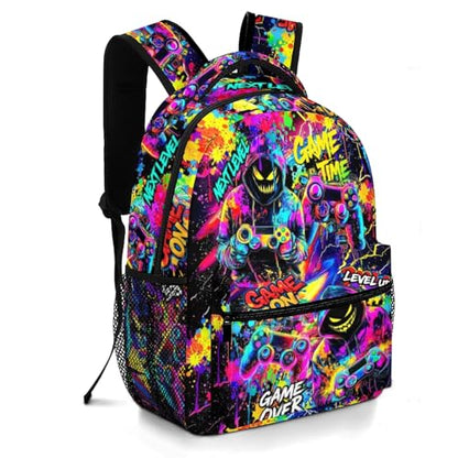 Kids Game Backpack for Boys Video Game Backpack for Kids Children Teens Elementary Middle School Students Bookbag Ages 6-18 Lightweight Adjustable Back Pack - color: Graffiti Game