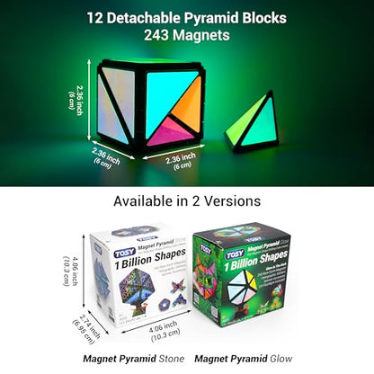 TOSY Magnet Pyramid Stone - 1 Cube Transforms into 1 Billion Shapes, 12 Pieces, 243 Rare Earth Magnets, Holographic Design Magnet Tiles Creative Puzzle STEM/STEAM Toy - color: Stone