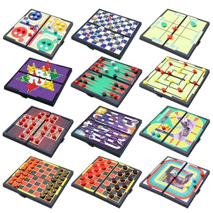 Magnetic Board Travel Games Set, Includes 12 Different Retro Board Games, Compact Travel Design Set, Individually Boxed, Best Gift Idea for Kids