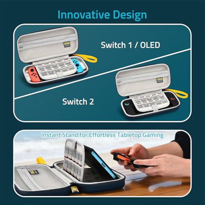 FUNLAB Switch 2 Carrying Case Compatible with Nintendo Switch 2/1/OLED, Portable Hard Shell Switch Carry Case with 10 Game Card Slots for Travel, Dave the Diver Official Licensed, Blue - color: Blue