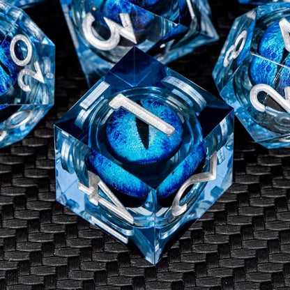ARUOHHA DND Resin Dice Dragon Eye Dice Liquid Core Blue Sharp Edged Dice Set with Gift Box, Dungeons Polyhedral D and D Dice Set Compatible with D&D Role Playing Game D20 D12 D10 D8 D6 D4 - color: Ly02-blue