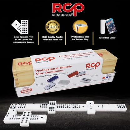 Dominos Set for Adults – Professional Double 9 Cuban Dominoes Set, Classic Travel Board Game with Wood Case Juegos de Mesa (FCB Barcelona Azul) - color: Fcb Barcelona Azul