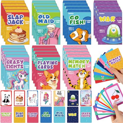 Zubebe 56 Pack Kids Card Games Gifts Bulk Classic Playing Card Game Set for Kids Includes Go Fish, Old Maid, Crazy Eights, Memory Match, Slap Jack, Playing Toy for Party Favors (Classic) - style: Classic