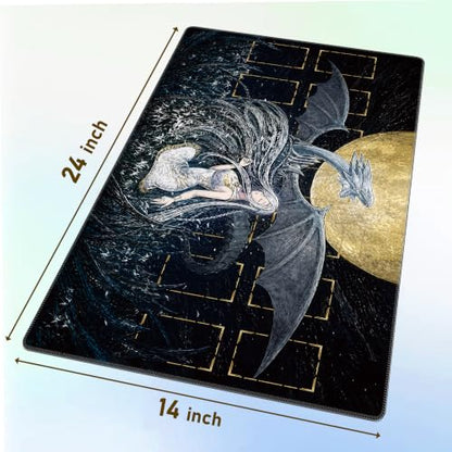 TCG Playmat with Field Zones Compatible with Yu-Gi-Oh - 24x14 Single Player Duel Mat, Dice & Bag (Silver Dragon Maiden)