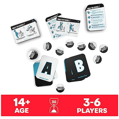 Spin Master Games, Would You Rather? Funny Party Card Game for College, Friendsgiving, Birthdays, & More, for Teens & Adults, 3-6 Players, for Ages 14 & Up - style: Would You Rather