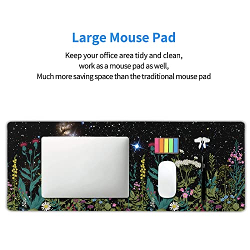 Black Aesthetic Wildflower Large Mouse Pad XL Space Galaxy Weeds Herb Cute Floral Extended Desk Mat Big 80X30 CM Non-Slip Rubber Base Stitched Edge Long Mousepad,31.5×11.8 Inch - color: Blackherb, size: 31.5 x 11.8 inches