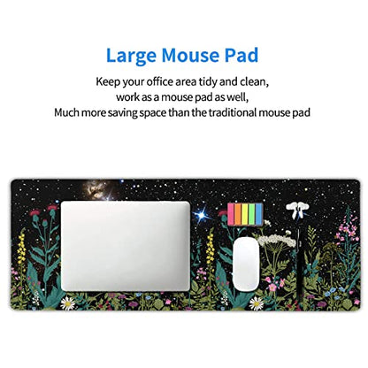 Black Aesthetic Wildflower Large Mouse Pad XL Space Galaxy Weeds Herb Cute Floral Extended Desk Mat Big 80X30 CM Non-Slip Rubber Base Stitched Edge Long Mousepad,31.5×11.8 Inch - color: Blackherb, size: 31.5 x 11.8 inches