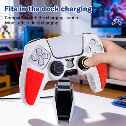 DLseego Protective Cover for PS5 Controller, Soft Silicone Ergonomic Anti-Slip Controller Case Skin with 4 PCS Thumb Stick Grip Caps - White - color: White