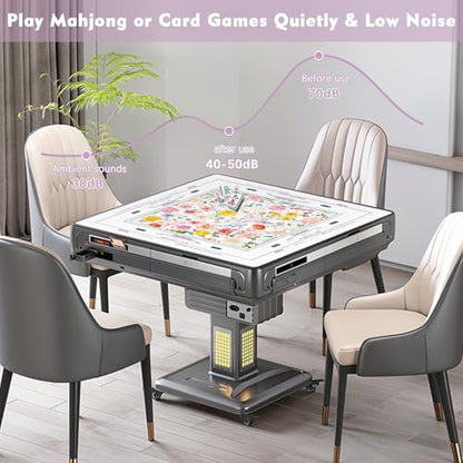 Floral Mahjong Mat with Rules for Table-31.5''x31.5'' American Mahjong Mat Anti-Slip Neoprene Rubber Noise Reducing,Foldable Travel Game Tablecloth for Poker Card Board Games Dominoes - color: White Flowers