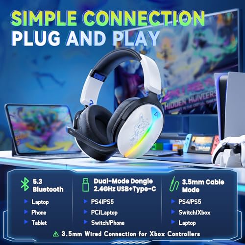 3-in-1 Wireless Gaming Headset, Mirror Gloss, 50mm Drivers, 7.1 Surround | 2.4G/BT5.3/Wired, 40H Battery, <25ms Latency, 9.9oz. Fits PS5/PC/Switch/Mac. Note: Xbox Wired Mode Only