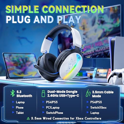3-in-1 Wireless Gaming Headset, Mirror Gloss, 50mm Drivers, 7.1 Surround | 2.4G/BT5.3/Wired, 40H Battery, <25ms Latency, 9.9oz. Fits PS5/PC/Switch/Mac. Note: Xbox Wired Mode Only