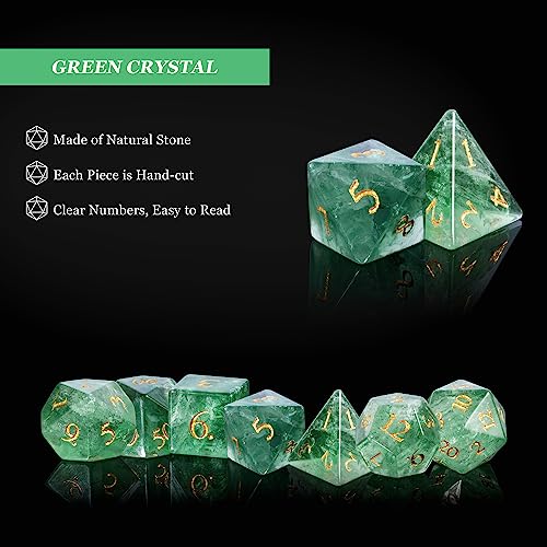 UDIXI Gemstone Dice Set Green Fluorite Stone DND Dice for Tabletop Games | Natural Stone, Premium Gift Box, DM Gift, for Dungeons and Dragons Role Playing Games - color: Green Crystal