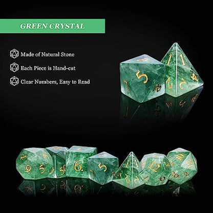 UDIXI Gemstone Dice Set Green Fluorite Stone DND Dice for Tabletop Games | Natural Stone, Premium Gift Box, DM Gift, for Dungeons and Dragons Role Playing Games - color: Green Crystal