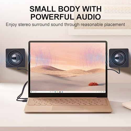 USB Computer Speakers, Mini Desktop Speakers USB Powered 3.5mm TRS Aux Speaker with Volume Control Wheel, for PC,Laptop,Tablet,Phone
