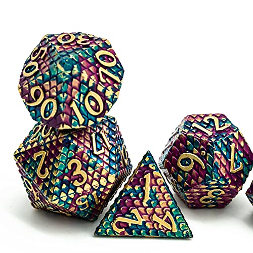 UDIXI DND Metal Dice Set Dragon Scale, D&D Dice Metal for Role Playing Games(Blue Purple-Golden Number) - color: Dragon Scale-purple and Blue