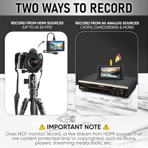 SoundBeast 4K HD Video Capture Box - Capture or Live Stream Video (with Audio) from HDMI [Content-Protected Sources Not Supported], AV, VHS, VCR, DVD, Camcorders, Hi8, MiniDV - 5" LCD & Speaker